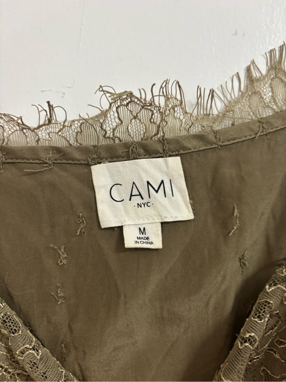 Cami NYC Olive Green Lace-Trim Silk Camisole - Picture 4 of 5